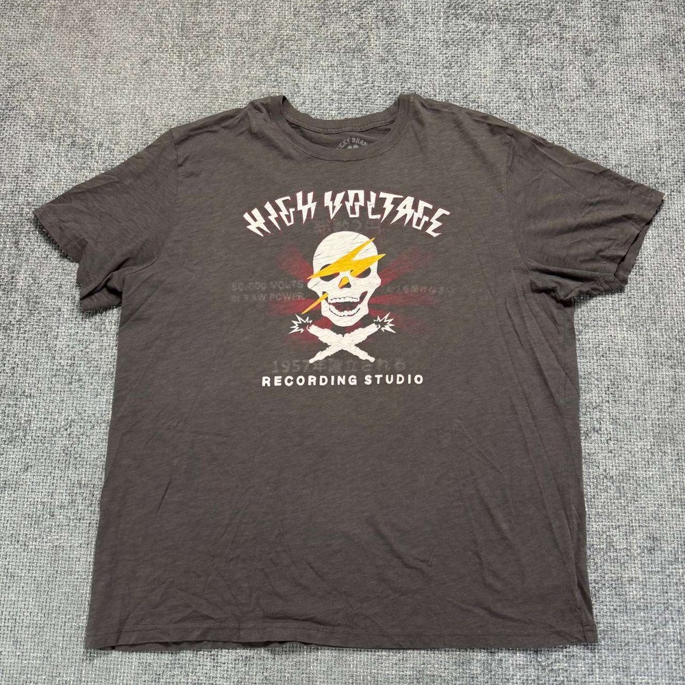 Lucky Brand Graphic Tee Mens XXL Charcoal Grey High Voltage Skull Rock Shirt